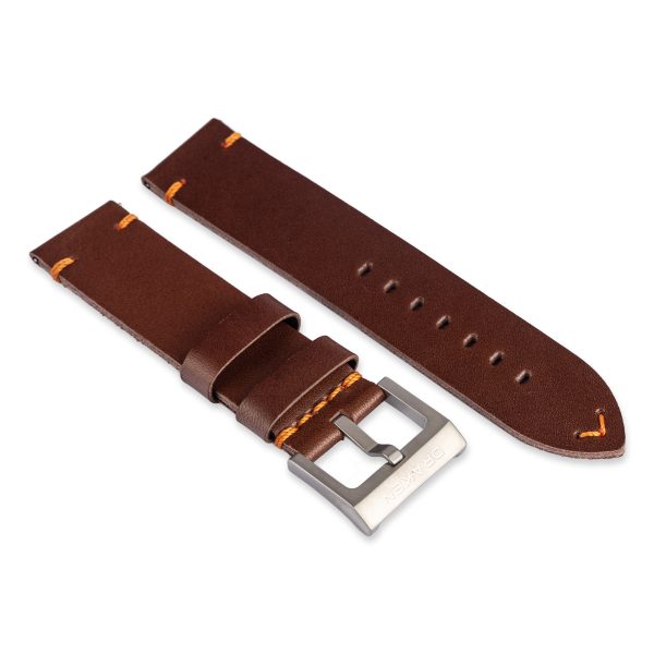 Dark brown leather strap - orange stitch
